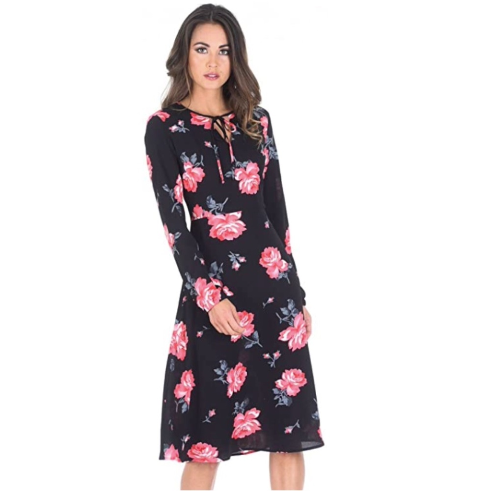 AX PARIS FLORAL LONG SLEEVE SWING DRESS